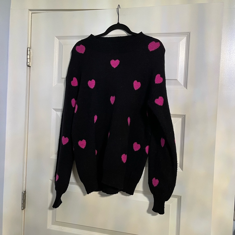 Miss Sparkling Crew Neck Black Sweater with Pink Heart 🩷 Design - Picture 2 of 7